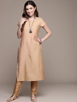Ziyaa - Women's Beige Crepe Kurta