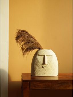 PUREZENTO - Cheerful Face Vase In Color Cream