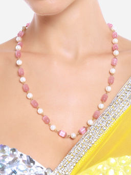 Zaveri Pearls - Pink Cateye Pearls Beaded Embellished Indo Western Necklace-ZPFK16716