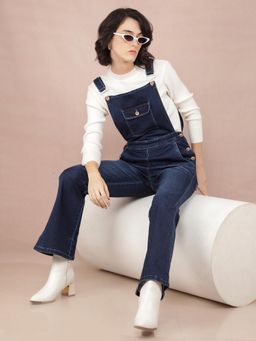 CRIMSOUNE CLUB - Women's Navy Blue Denim Bootcut Leg Dungarees