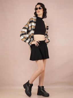 CRIMSOUNE CLUB - Women's Brown and Black Checked Shacket