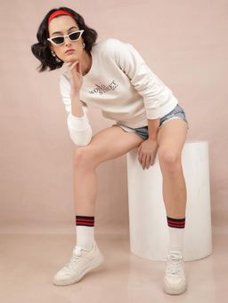 CRIMSOUNE CLUB - Women's White Typographic Print Sweatshirt