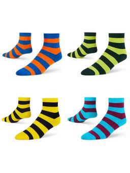 Dynamocks - Men and Women Stripes Ankle Length Socks - Free Size - Pack of 4 Pairs