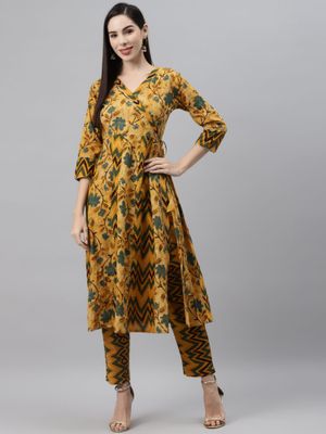 Indibelle Cotton Floral Print Angrakha Style Kurta set main image 1