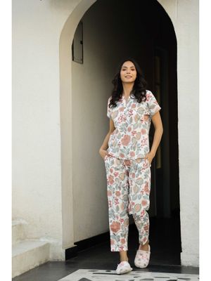 Peach - Jacquard Cotton Top & Pyjama Night Suit Set main image 0