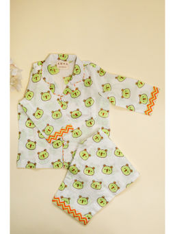 ADYA - Green Panda Kids White Shirt and Pyjama (Set of 2)