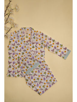 ADYA - White Butterfly Kids Shirt and Pyjama (Set of 2)