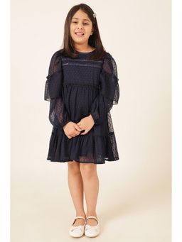 One Friday - Navy Blue Self Design Dress