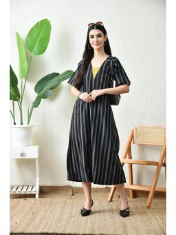 The Saffron Saga - Midnight Bloom Midi Dress