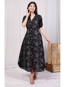 Miravan - Women Cotton Black Floral Midi Dress
