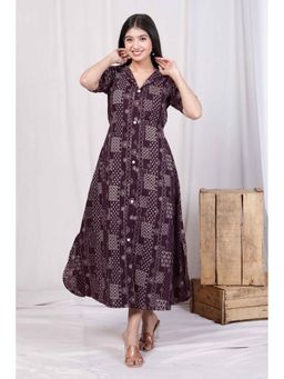 Miravan - Women Cotton Wine Floral Midi Dress