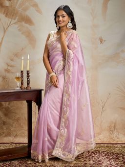 Teejh - Raunaq Purple Net Gota Saree with Unstitched Blouse