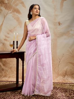 Teejh - Ziaya Purple Net Gota Saree with Unstitched Blouse