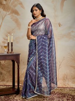 Teejh - Rabina Indigo Net Gota Saree with Unstitched Blouse