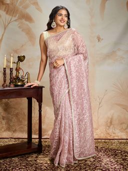 Teejh - Mehfil Mauve Net Gota Saree with Unstitched Blouse