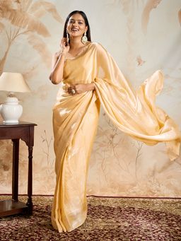Teejh - Jyoshita Golden Pre-Draped Saree with Unstitched Blouse