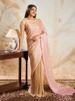 Teejh - Ravanya Pastel Pink Pre-Draped Saree with Unstitched Blouse