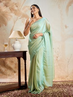 Teejh - Vritika Green Pre-Draped Saree with Unstitched Blouse
