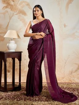 Teejh - Veditha Wine Pre-Draped Saree with Unstitched Blouse