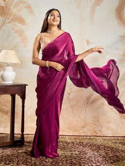 Teejh - Vidhatri Magenta Pre-Draped Saree with Unstitched Blouse