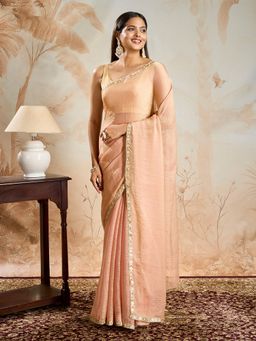 Teejh - Pragnya Peach Shimmer Chiffon Saree with Unstitched Blouse