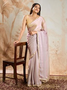 Teejh - Trilaya Lavender Shimmer Chiffon Saree with Unstitched Blouse