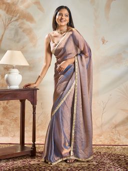 Teejh - Divira Blue Shimmer Chiffon Saree with Unstitched Blouse