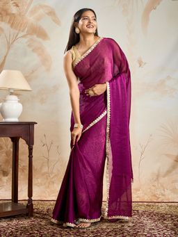 Teejh - Harshika Magenta Shimmer Chiffon Saree with Unstitched Blouse