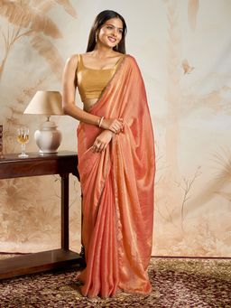 Teejh - Rajatika Peach Shimmer Chiffon Saree with Unstitched Blouse