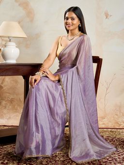 Teejh - Shubhamita Lavender Shimmer Chiffon Saree with Unstitched Blouse