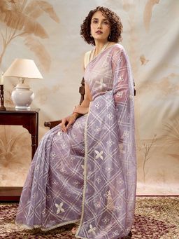 Teejh - Tarangi Lavender Net Gota Saree with Unstitched Blouse