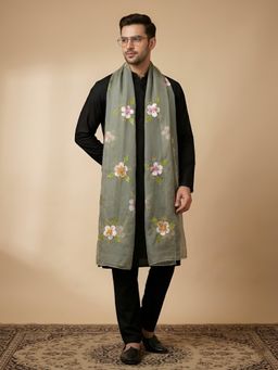 MUFFLY - Green Embroidered Festive Organza Dupatta