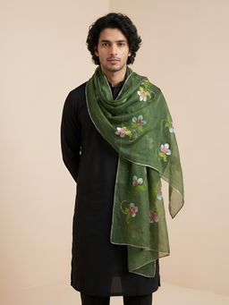 MUFFLY - Green Embroidered Festive Organza Dupatta