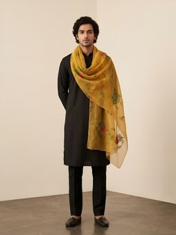 MUFFLY - Yellow Embroidered Festive Organza Dupatta