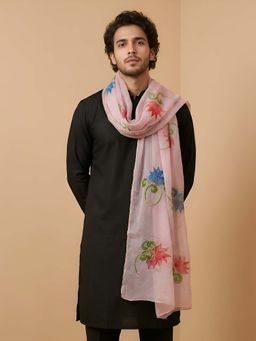 MUFFLY - Pink Embroidered Festive Organza Dupatta