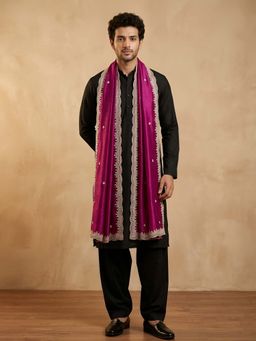 MUFFLY - Purple Embroidered Festive Silk Dupatta