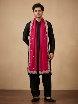 MUFFLY - Pink Embroidered Festive Silk Dupatta