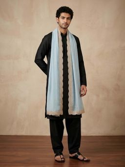 MUFFLY - Blue Embroidered Festive Silk Dupatta