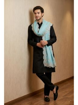MUFFLY - Aqua Embroidered Festive Silk Dupatta