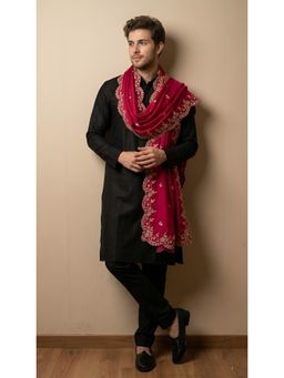MUFFLY - Magenta Embroidered Festive Silk Dupatta