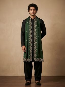 MUFFLY - Green Embroidered Festive Silk Dupatta