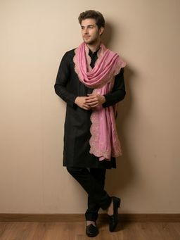 MUFFLY - Pink Embroidered Festive Silk Dupatta