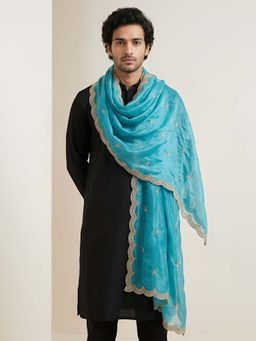 MUFFLY - Aqua Embroidered Festive Net Dupatta