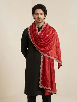 MUFFLY - Maroon Embroidered Festive Net Dupatta