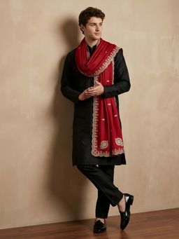 MUFFLY - Pink Embroidered Festive Silk Dupatta