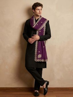 MUFFLY - Purple Embroidered Festive Silk Dupatta
