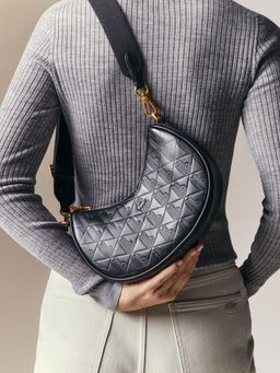 Lacoste - Black Maheki Embossed Leather Half Moon Purse