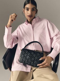 Lacoste - Black Maheki Embossed Leather Shoulder Bag