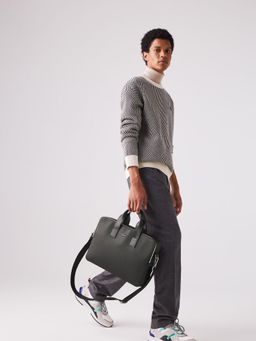 Lacoste - Black Chantaco Leather Laptop Bag