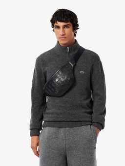 Lacoste - Black Nomogramme Embossed Leather Fanny Pack